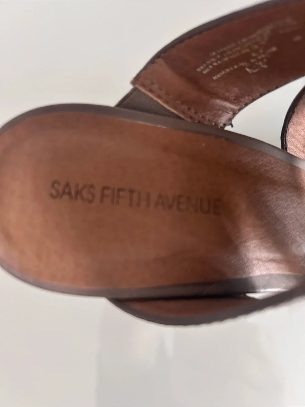 Saks Fifth Avenue Taupe Leather Block Heel Sandals